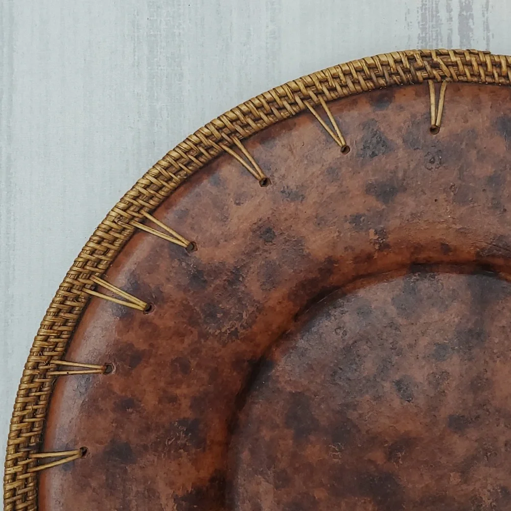 Pier 1 Imports Brown Tortoise Design 14” Wicker Border Catchall Bowl